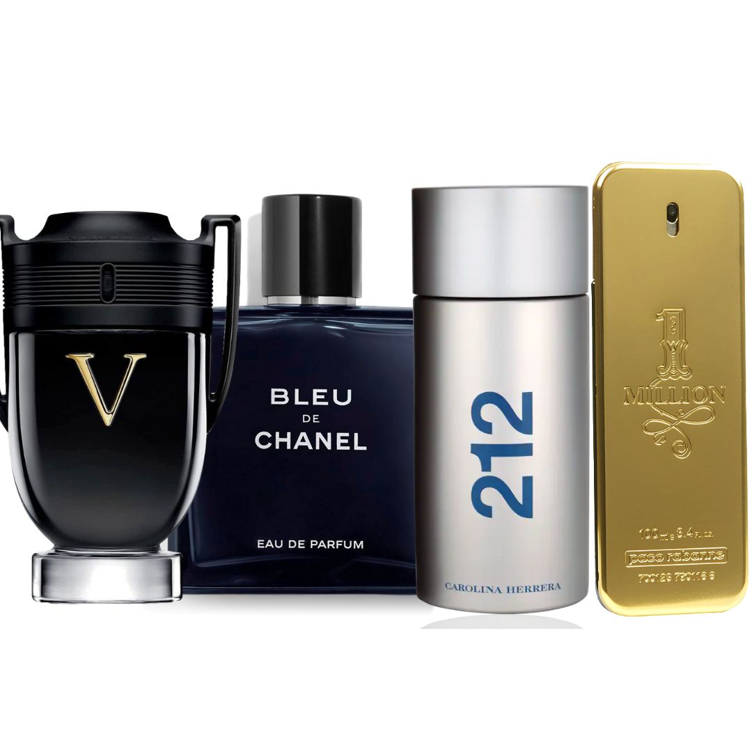 Promo PAGA 2, LLEVA 4: Invictus Victory 100 ML + One Million Rabanne 100 ML + GRATIS: CH 212 VIP Men 100 ML + GRATIS: Bleu de Chanel 100 ML